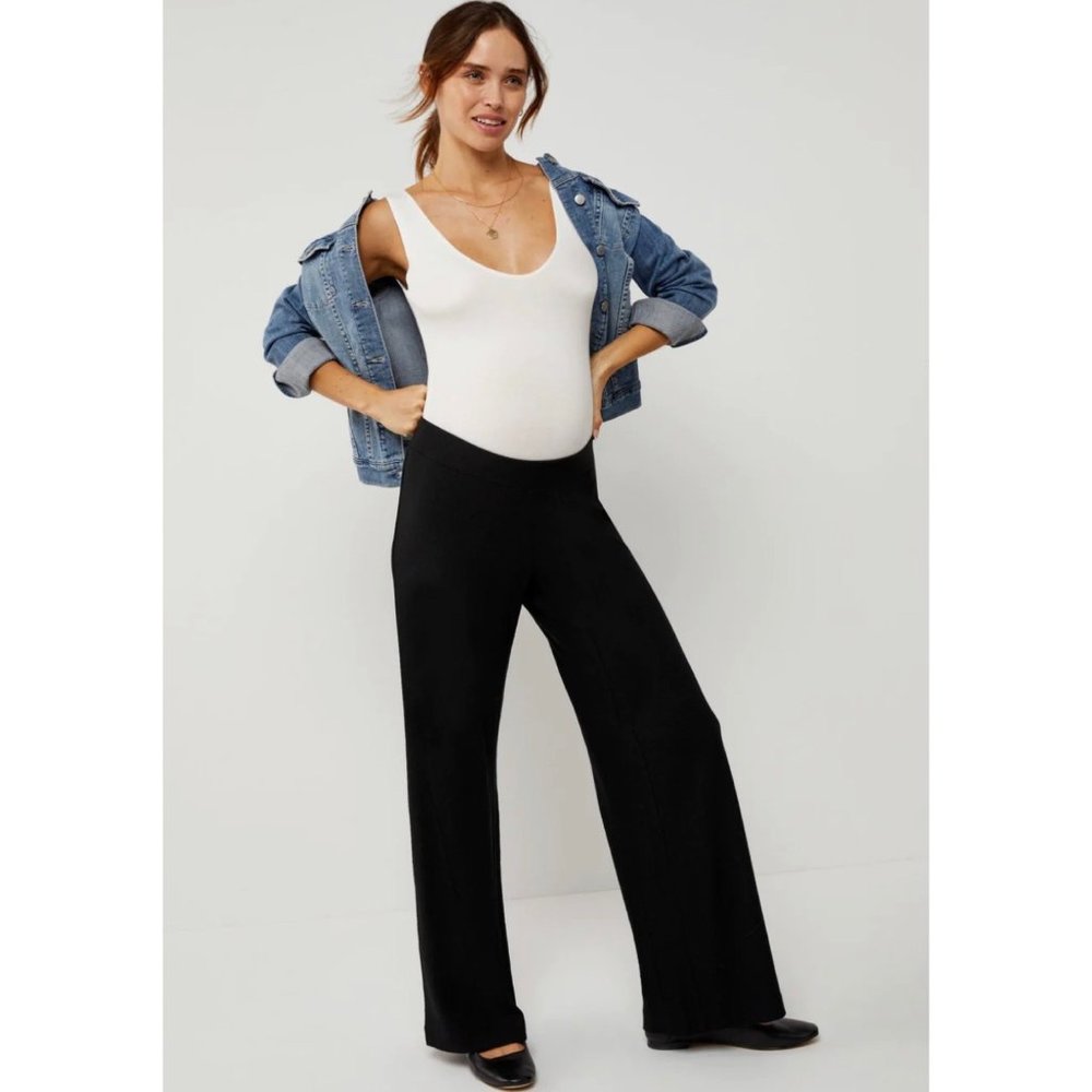 Motherhood Maternity Black Low Rise Stretchy Lounge Wide Leg Pants Size L